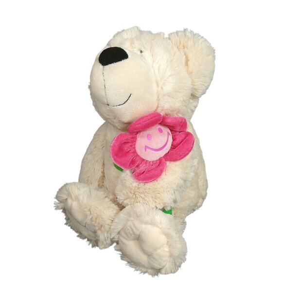 Dan Dee Teddy Bear Plush Stuffed Animal Toy Cream Tan With Pink Flower Soft 17" - Picture 1 of 7